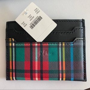 J. Crew Tartan Plaid Leather Slip Card Case NWT